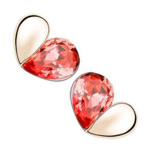 18K Rose Gold Coated Fashion Stud Earrings Love Heart with Teardrop Crystal Element - Ruby Red