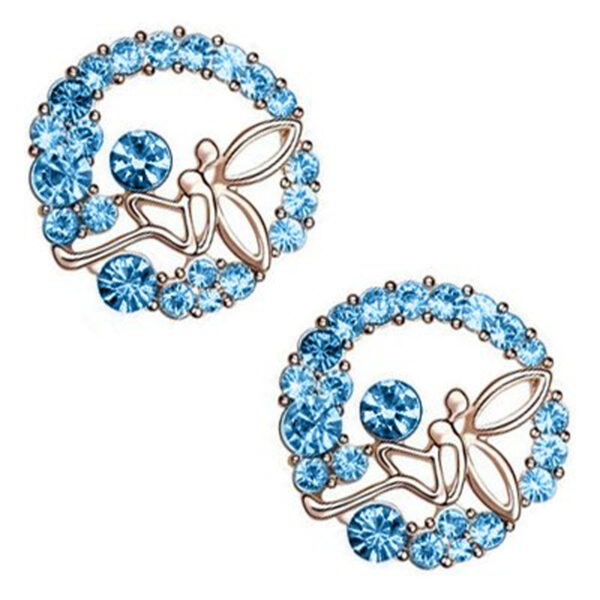 18K Rose Gold Coated Fashion Stud Earrings Angel with Wings Adorned with Prong Set Crystals