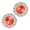 18K Rose Gold Coated Fashion Round Stud Earrings Stone Surrounded with Clear Pave Set Crystal Elements - Ruby Red