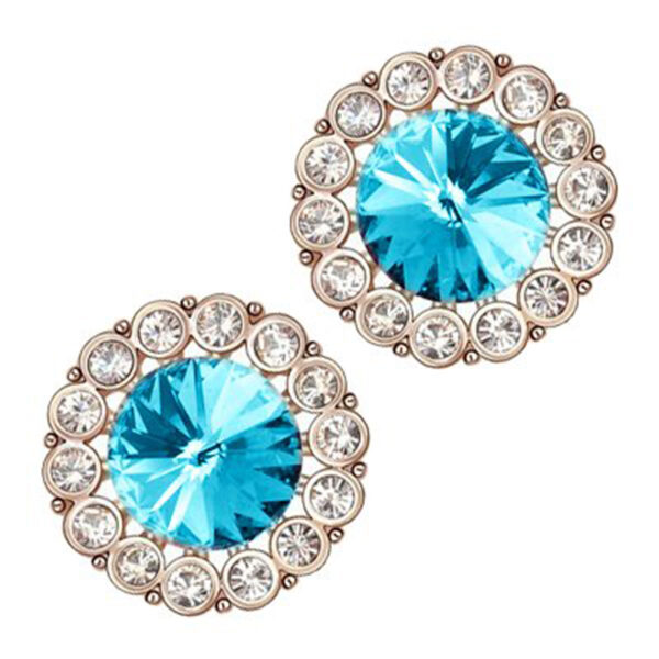 18K Rose Gold Coated Fashion Round Stud Earrings Stone Surrounded with Clear Pave Set Crystal Elements