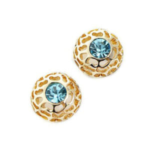 18K Rose Gold Coated Fashion Round Stud Earrings Filigree Stone with Pave Set Crystal Element - Sapphire Blue