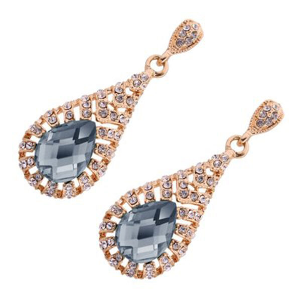 18K Rose Gold Coated Fashion Dangle Drop Earrings Faceted Teardrop Crystal Element