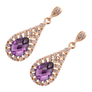 18K Rose Gold Coated Fashion Dangle Drop Earrings Faceted Teardrop Crystal Element - Purple