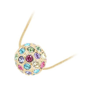 18K Rose Gold Coated Crystal Ball Pendant Necklace with Round Pave Set Crystal Elements - Multi Coloured