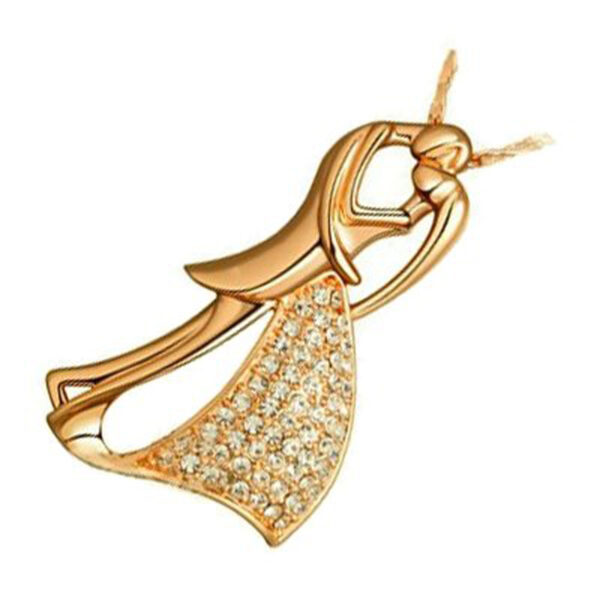 18K Rose Gold Coated Dancing Love Couple Pendant Necklace with Clear Stud Crystal Elements