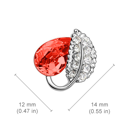 18K White Gold Coated Fashion Stud Earrings with Teardrop Crystal Wrapped in Clear Pave Set Crystal Elements Leaf - Ruby Red