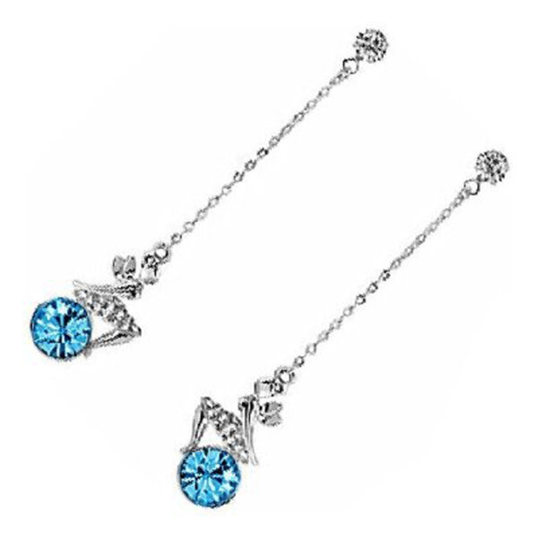 18K White Gold Coated Fashion Dangle Drop Stud Earrings with Angel Wings featuring and Clear White Crystal Elements