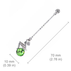 18K White Gold Coated Fashion Dangle Drop Stud Earrings with Angel Wings featuring and Clear White Crystal Elements - Peridot Green