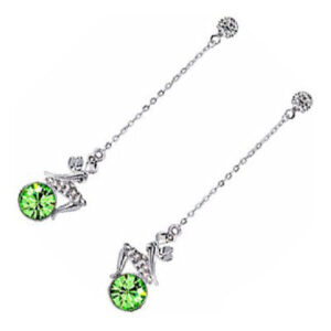 18K White Gold Coated Fashion Dangle Drop Stud Earrings with Angel Wings featuring and Clear White Crystal Elements - Peridot Green