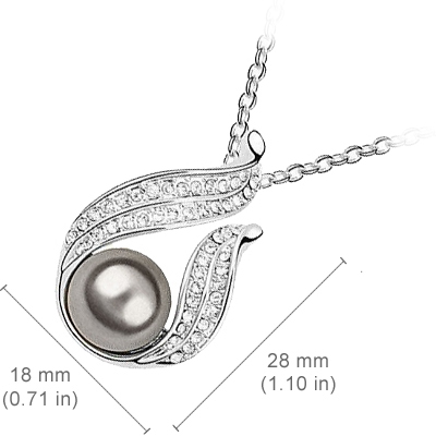 18K White Gold Coated Pendant Necklace with Faux Freshwater Pearl Wrapped in Crystal Elements
