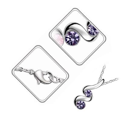 Sterling Silver Coated Spiral Pendant Necklace with 2 Round Stones Inline