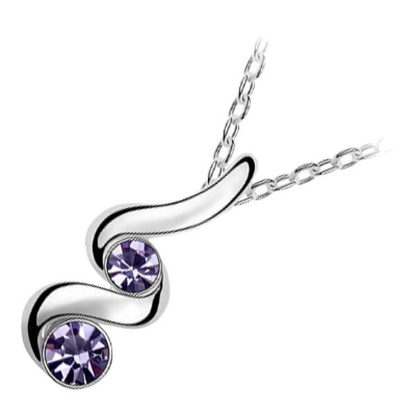 Sterling Silver Coated Spiral Pendant Necklace with 2 Round Stones Inline