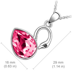 18K White Gold Coated Swan Pendant Necklace with Teardrop Crystal Wings - Pink