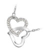 18K White Gold Coated Pendant Necklace with Intertwined Love Hearts and Pave Set Crystal Elements