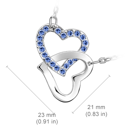 18K White Gold Coated Pendant Necklace with Intertwined Love Hearts and Pave Set Crystal Elements - Aquamarine Blue