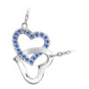18K White Gold Coated Pendant Necklace with Intertwined Love Hearts and Pave Set Crystal Elements - Aquamarine Blue