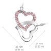18K White Gold Coated Pendant Necklace with Intertwined Love Hearts and Pave Set Crystal Elements - Pink