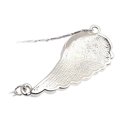 18K White Gold Coated, Coloured Angel Wing Adorned with Multiple Clear Pave Set Crystal Elements