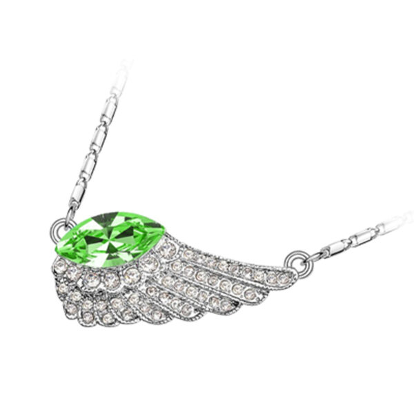 18K White Gold Coated, Coloured Angel Wing Adorned with Multiple Clear Pave Set Crystal Elements