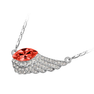 18K White Gold Coated, Coloured Angel Wing Adorned with Multiple Clear Pave Set Crystal Elements