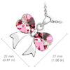18K White Gold Coated Butterfly Pendant Necklace with Heart Crystal - Pink