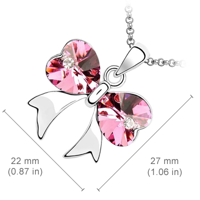 18K White Gold Coated Butterfly Pendant Necklace with Heart Crystal - Pink