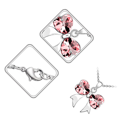 18K White Gold Coated Butterfly Pendant Necklace with Heart Crystal