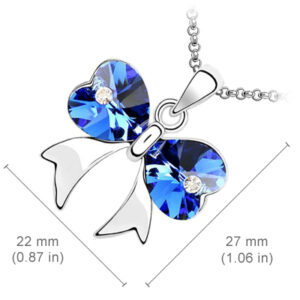 18K White Gold Coated Butterfly Pendant Necklace with Heart Crystal - Sapphire Blue