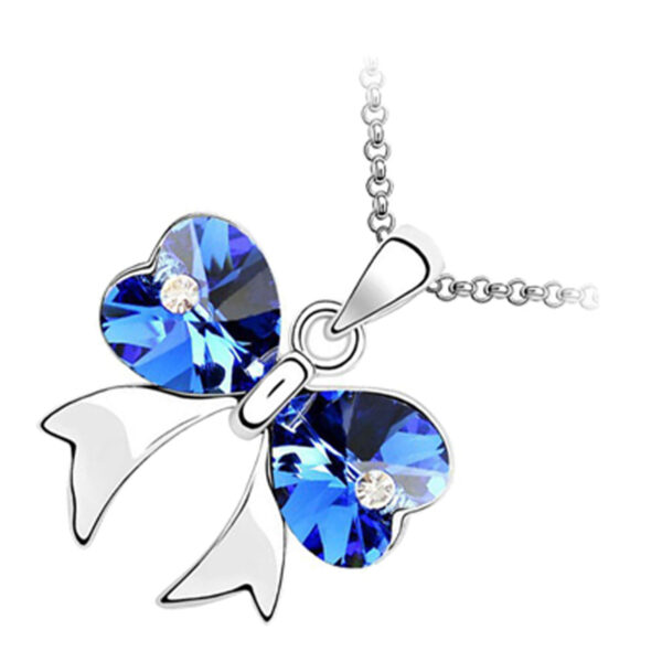 18K White Gold Coated Butterfly Pendant Necklace with Heart Crystal - Sapphire Blue