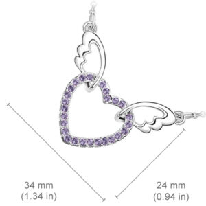 18K White Gold Coated Fashion Pendant Necklace with Love Heart Crystal Elements Angel Wing Chain Bails - Purple