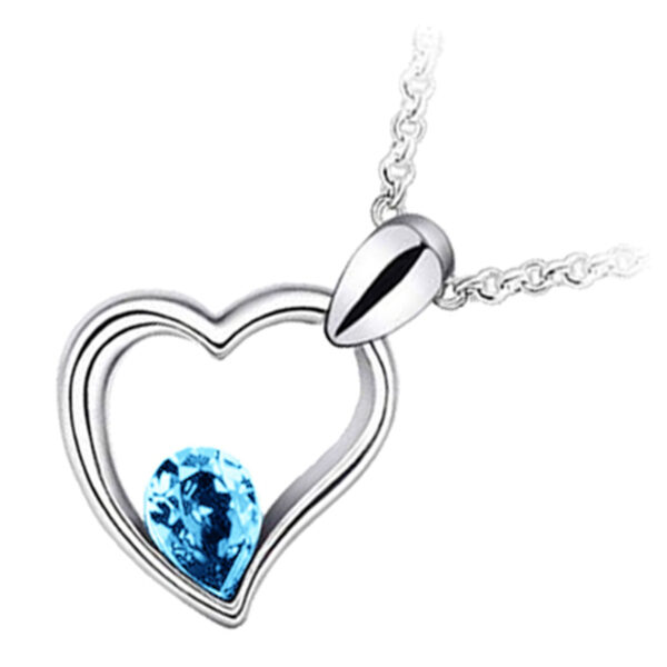 18K White Gold Coated Fashion Pendant Necklace with Teardrop Crystal Heart