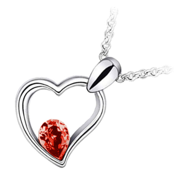 18K White Gold Coated Fashion Pendant Necklace with Teardrop Crystal Heart - Ruby Red