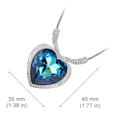 18K White Gold Coated Large Love Heart Pendant Necklace with Crystal Elements - Sapphire Blue