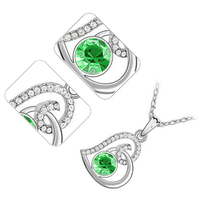 18K White Gold Coated Fashion Pendant Necklace with Love Heart Round and Clear Pave Set Crystals