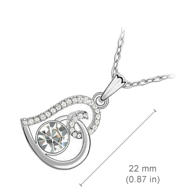 18K White Gold Coated Fashion Pendant Necklace with Love Heart Round and Clear Pave Set Crystals - White