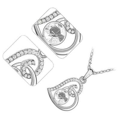 18K White Gold Coated Fashion Pendant Necklace with Love Heart Round and Clear Pave Set Crystals - White