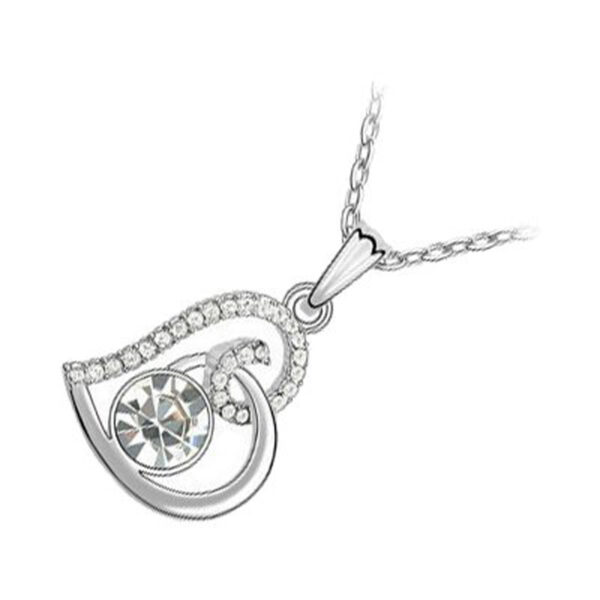 18K White Gold Coated Fashion Pendant Necklace with Love Heart Round and Clear Pave Set Crystals - White