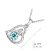 18K White Gold Coated Fashion Pendant Necklace with Love Heart Round and Clear Pave Set Crystals - Aquamarine Blue