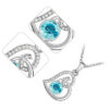 18K White Gold Coated Fashion Pendant Necklace with Love Heart Round and Clear Pave Set Crystals - Aquamarine Blue