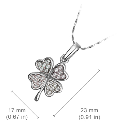 18K White Gold Coated Fashion Pendant Necklace with Four Leaf Clover Love Hearts and Crystal Elements - White