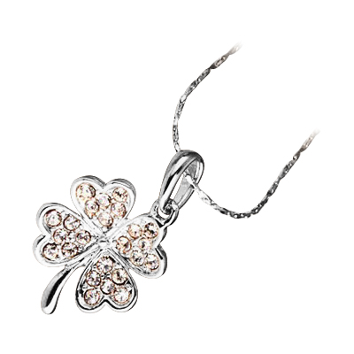 18K White Gold Coated Fashion Pendant Necklace with Four Leaf Clover Love Hearts and Crystal Elements - White