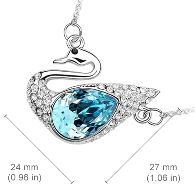 18K White Gold Coated Swan Pendant Necklace with Teardrop Crystal Element Wings