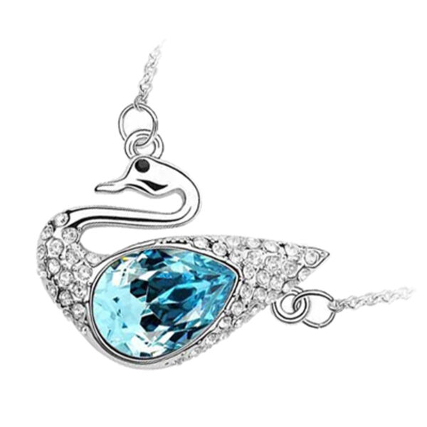 18K White Gold Coated Swan Pendant Necklace with Teardrop Crystal Element Wings