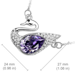 18K White Gold Coated Swan Pendant Necklace with Teardrop Crystal Element Wings - Purple