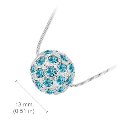 18K White Gold Coated Fashion Pendant Necklace with Crystal Ball and Round Pave Set Crystals - Blue