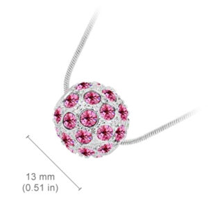 18K White Gold Coated Fashion Pendant Necklace with Crystal Ball and Round Pave Set Crystals - Pink