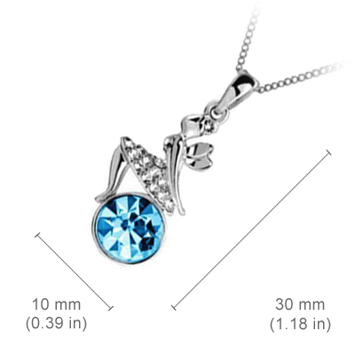 18K White Gold Coated Fashion Pendant Necklace with Angel Wings and Crystal Elements