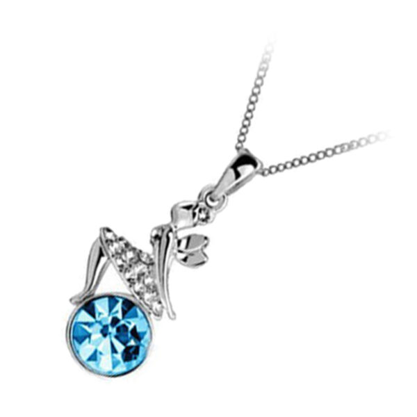 18K White Gold Coated Fashion Pendant Necklace with Angel Wings and Crystal Elements