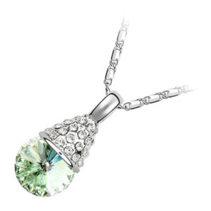 18K White Gold Coated Fashion Pendant Necklace with Faceted Crystal and Clear White Stud Crystals