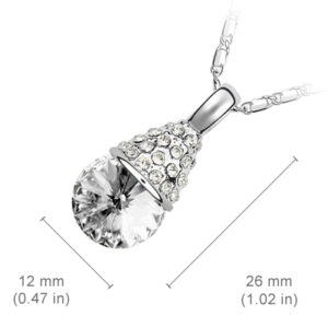 18K White Gold Coated Fashion Pendant Necklace with Faceted Crystal and Clear White Stud Crystals - White